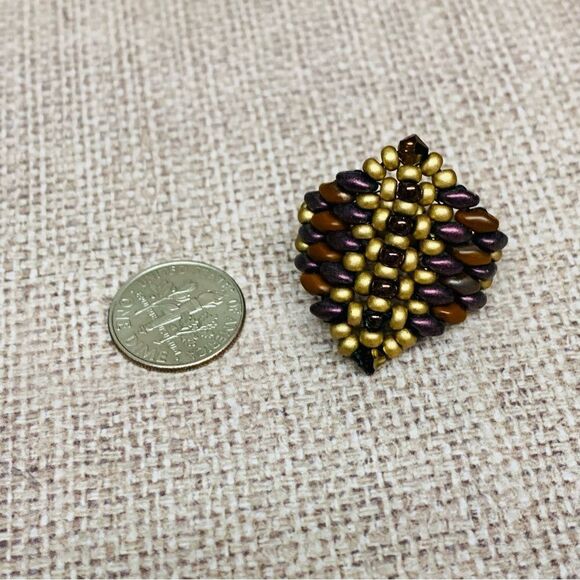 Purple Gold Beaded Stretch Ring - Picture 1 of 2